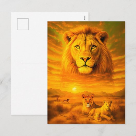 Double Exposure Portret van de Afrikaanse Leeuw Feestdagenkaart (Voorkant / Achterkant)