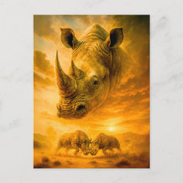 Double Exposure Portret van een witte neushoorn Feestdagenkaart