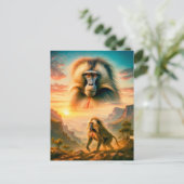 Double Exposure Portret van Gelada Baboon Feestdagenkaart (Staand voorkant)