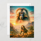 Double Exposure Portret van Gelada Baboon Feestdagenkaart (Voorkant / Achterkant)