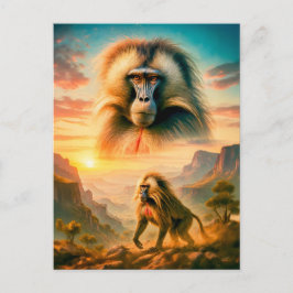 Double Exposure Portret van Gelada Baboon Feestdagenkaart