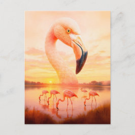 Double Exposure Portret van roze flamingo Feestdagenkaart