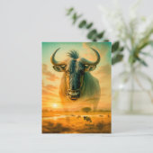 Double Exposure Portret van Wildebeest Feestdagenkaart (Staand voorkant)