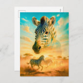 Double Exposure Portret van Zebra Feestdagenkaart (Voorkant / Achterkant)
