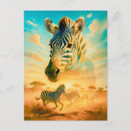 Double Exposure Portret van Zebra Feestdagenkaart