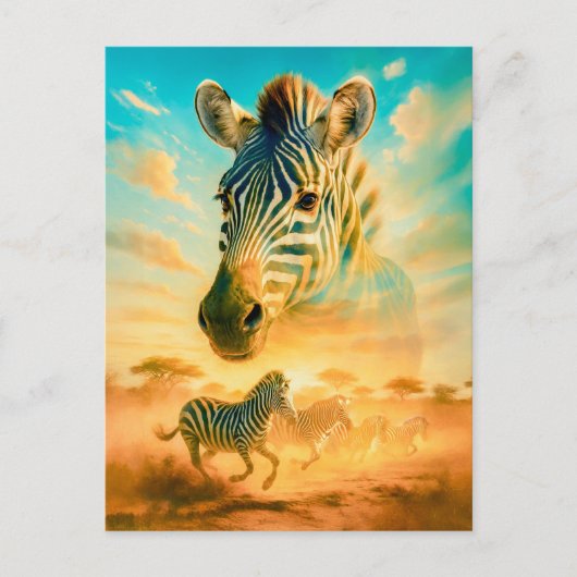 Double Exposure Portret van Zebra Feestdagenkaart (Voorkant)