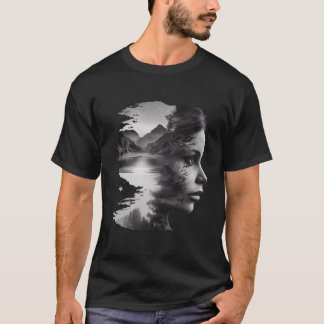 Double Exposure Vrouw Gezicht Graphic T - shirts M