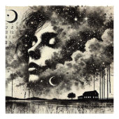 Double Exposure Vrouw met meeuwen en sterrenhemel Foto Afdruk (Voorkant)