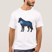 Double Exposure Wolf Silhouette Maanlicht en Sterr T-shirt (Voorkant)