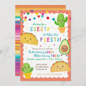 Double fiesta verjaardagsfeestuitnodiging met taco kaart (Voorkant / Achterkant)