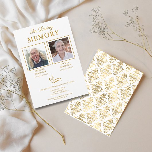 Double Funeral Memorial Foto Gold Script Kaart