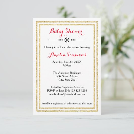 Double Gold Trim - 3x5 Baby shower Uitnodiging (Staand voorkant)