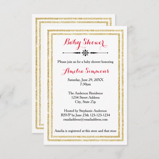 Double Gold Trim - 3x5 Baby shower Uitnodiging (Voorkant / Achterkant)