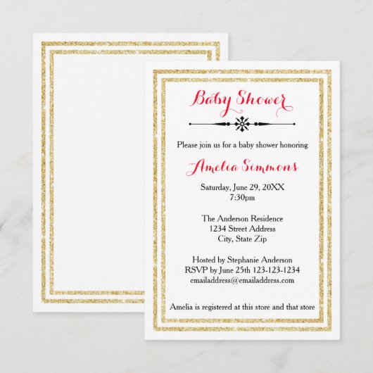 Double Gold Trim - 3x5 Baby shower Uitnodiging (Voorkant / Achterkant)