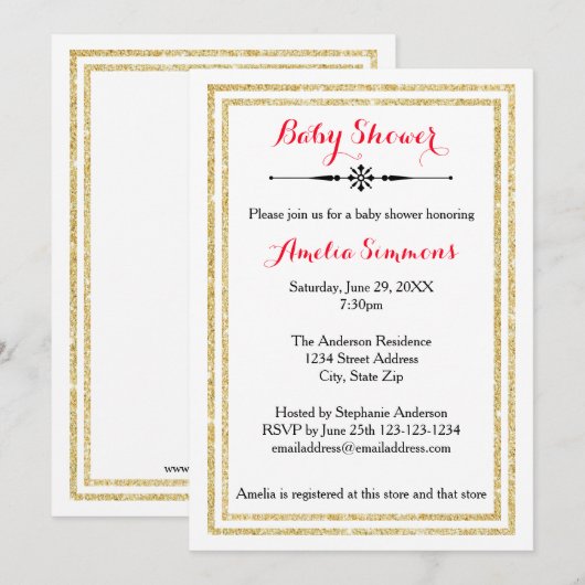 Double Gold Trim - Baby shower Uitnodiging (Voorkant / Achterkant)