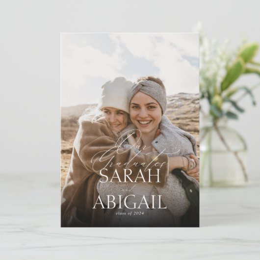 Double Graduates Photo Afstuderen aangekondigd Aankondiging (Staand voorkant)
