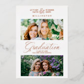 Double Graduation Chic Rose Gold 2 Photos Modern  Folie Uitnodiging (Voorkant)