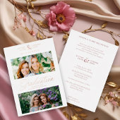 Double Graduation Chic Rose Gold 2 Photos Modern  Folie Uitnodiging