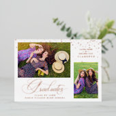 Double Graduation Luxury Rose Gold 2 Photos Stars Folie Uitnodiging (Staand Voorkant)