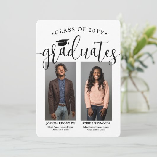 Double Graduation Party 2 Afgestudeerden 'Foto's J Kaart (Staand voorkant)