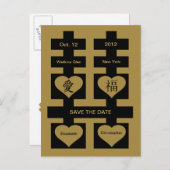 Double Happiness Chinees Bewaar de datum Briefkaar Aankondigingskaart (Voorkant / Achterkant)