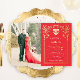 Double Happiness FOLIE Chinees Huwelijksuitnodigin Uitnodiging