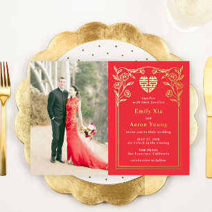 Double Happiness FOLIE Chinees Huwelijksuitnodigin Uitnodiging