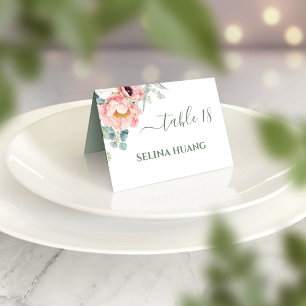 Double Happiness Peony Wedding Place Card Kaart