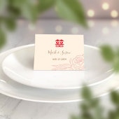 Double Happiness Peony Wedding Place Card Kaart