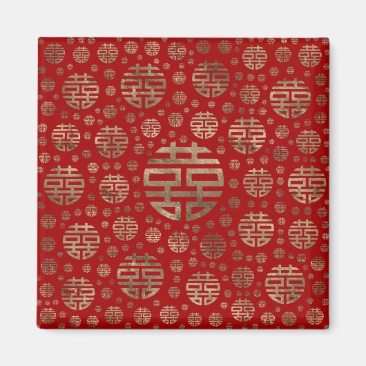 Double Happiness Symbool patroon - Goud op rood Magneet (Voorkant)