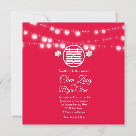 Double Happiness Thema Custom Wedding Invitation Kaart (Voorkant)