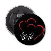 Double Heart 'Love' Badge/Pin Button Button Flesopener (Voorkant)