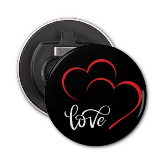 Double Heart 'Love' Badge/Pin Button Button Flesopener (Voorkant)