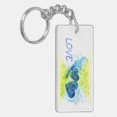Double Hearts Blue LOVE Typografie Sleutelhanger (Voorkant Links)