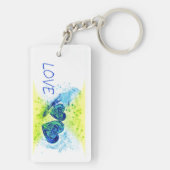 Double Hearts Blue LOVE Typografie Sleutelhanger (achterkant)