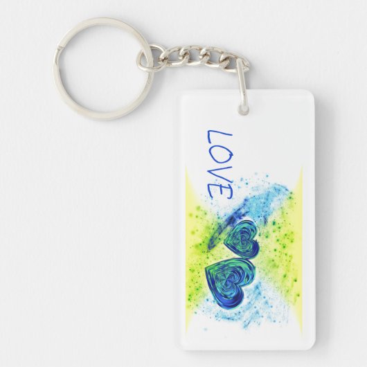 Double Hearts Blue LOVE Typografie Sleutelhanger (Voorkant)