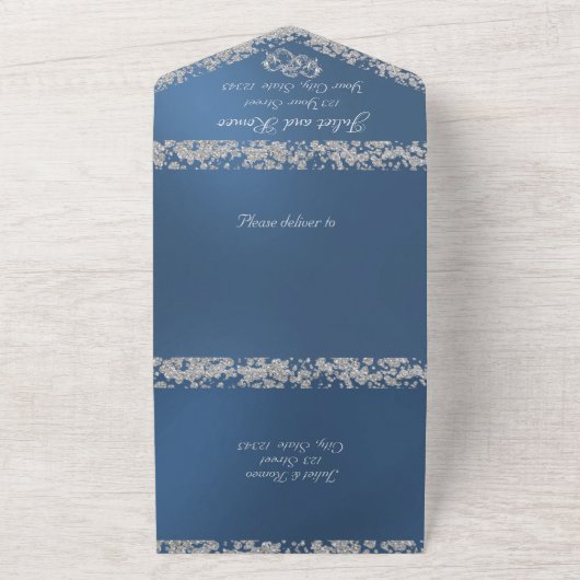 Double Hearts & Glitter - Blauw All In One Uitnodiging (Buitenkant)