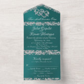 Double Hearts & Glitter - Blauwgroen All In One Uitnodiging (Binnen)