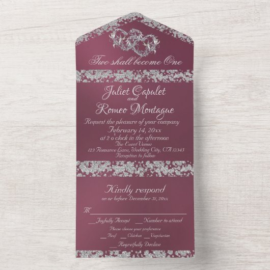 Double Hearts & Glitter - Lavendel All In One Uitnodiging (Binnen)