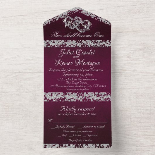 Double Hearts & Glitter - Paarse All In One Uitnodiging (Binnen)