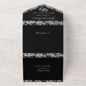 Double Hearts & Glitter - Zwart All In One Uitnodiging (Buitenkant)