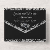 Double Hearts & Glitter - Zwart All In One Uitnodiging (Achterkant)