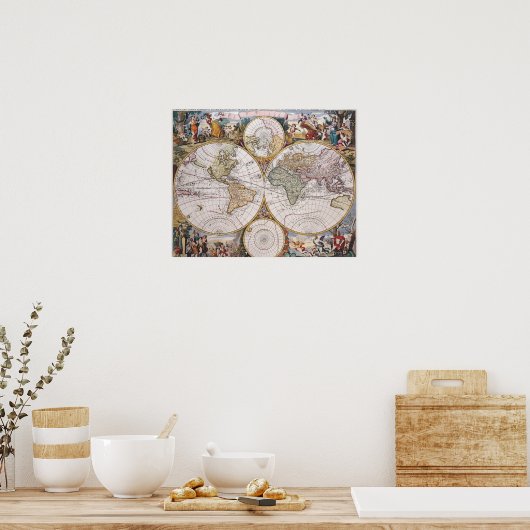 Double Hemisphere Polar Map Poster (Keuken)