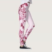 Double Hibiscus  Pink on Black  Leggings (Rechts)