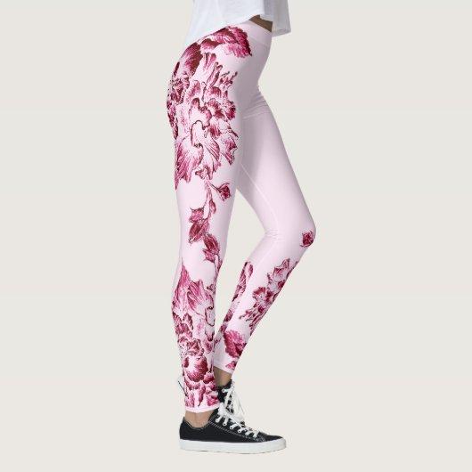 Double Hibiscus  Pink on Black  Leggings (Rechts)