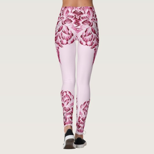 Double Hibiscus  Pink on Black  Leggings (Achterkant)