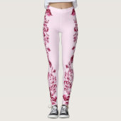 Double Hibiscus  Pink on Black  Leggings (Voorkant)