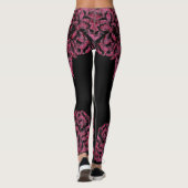 Double Hibiscus  Pink on Black  Leggings (Achterkant)