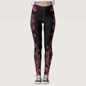 Double Hibiscus  Pink on Black  Leggings (Voorkant)
