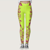 Double Hibiscus Pink on Lime  Leggings (Voorkant)